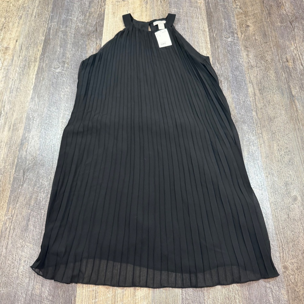 H&M Pleated Halter Dress Women Small Black Chiffon Sleeveless